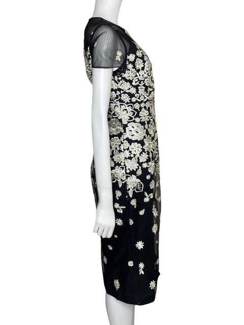 Vestido Carmen Marc Valvo Bordado Floral Negro-Talla M
