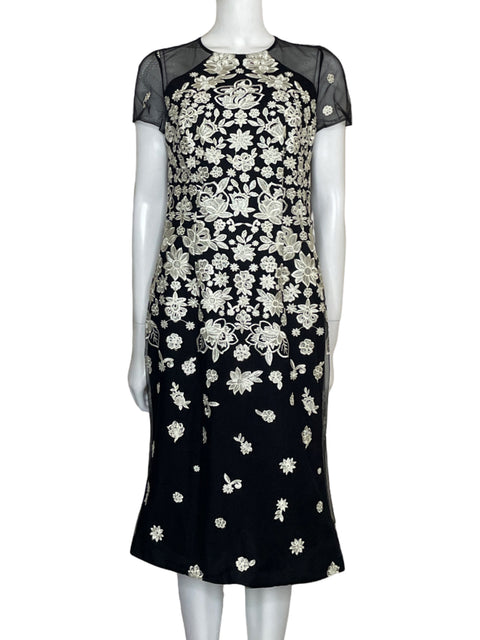 Vestido Carmen Marc Valvo Bordado Floral Negro-Talla M