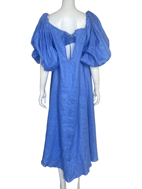Vestido Zunilda Gutierrez Mangas Puff Azul - Talla S