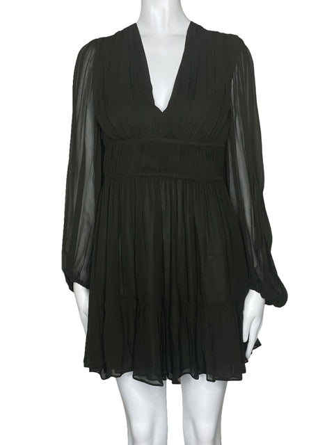 Vestido Zara Cuello V Drapeado Verde-Talla S