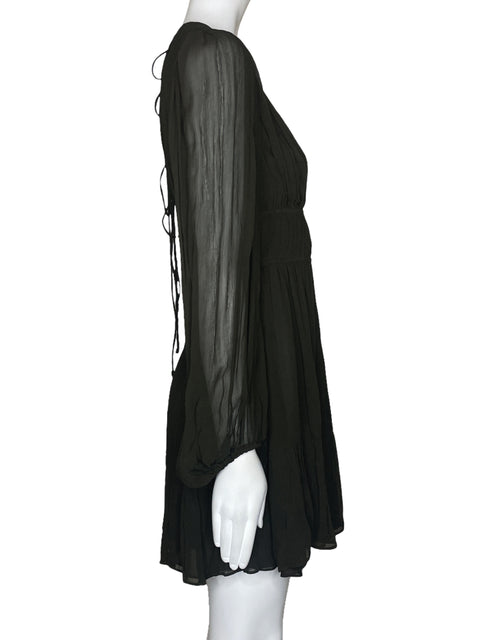 Vestido Zara Cuello V Drapeado Verde-Talla S