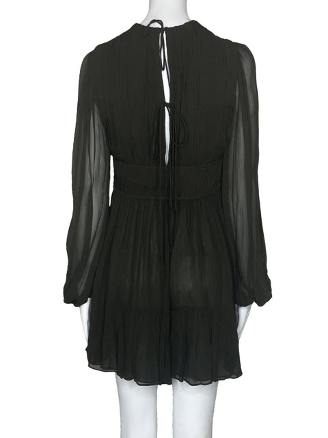 Vestido Zara Cuello V Drapeado Verde-Talla S