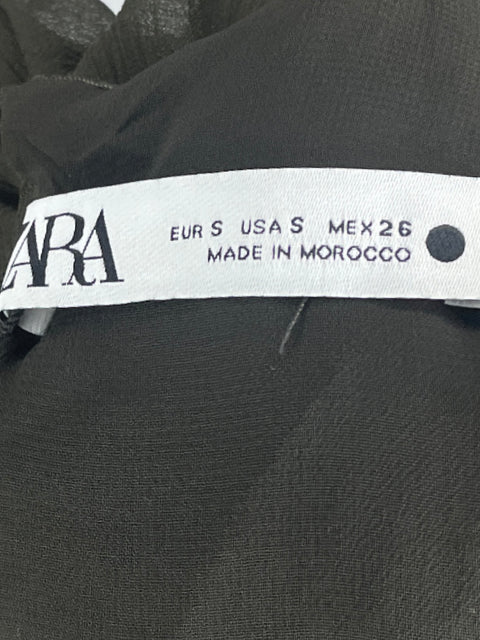 Vestido Zara Cuello V Drapeado Verde-Talla S