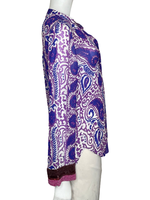 Camisa Zara Estampada Pedrería Morado-Talla M