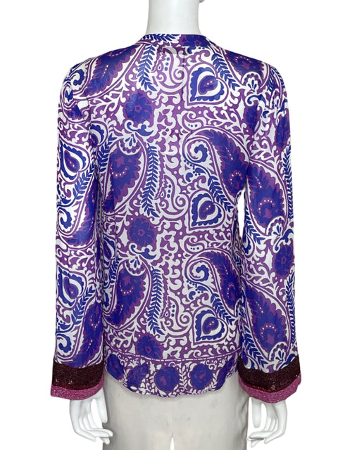 Camisa Zara Estampada Pedrería Morado-Talla M