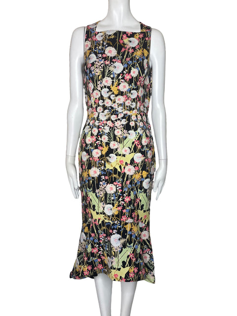 Vestido Peter Pilotto Flores Negro-Talla 8
