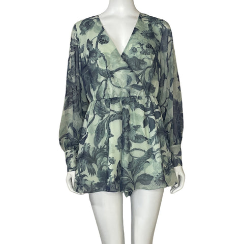 Romper Guess Floral Mangas Puff Verde-Talla XS