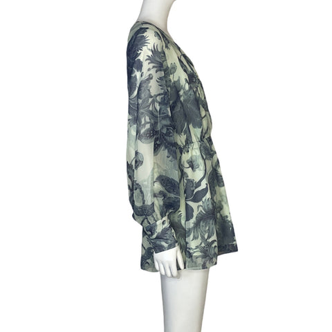 Romper Guess Floral Mangas Puff Verde-Talla XS