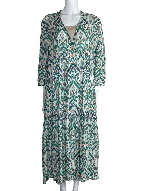 Vestido Zara Boho Media Manga Beige-Talla XXL