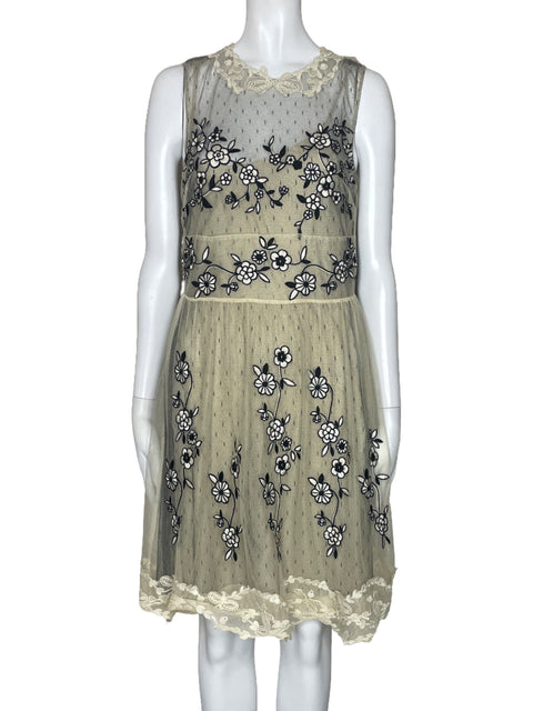 Vestido Red Valentino Malla Flores Beige-Talla 42