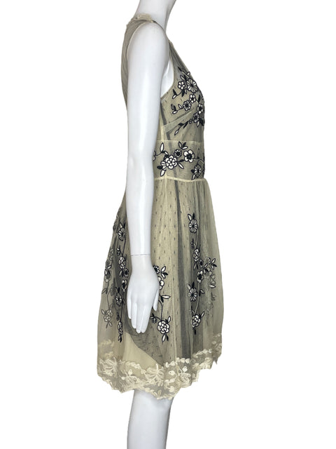 Vestido Red Valentino Malla Flores Beige-Talla 42