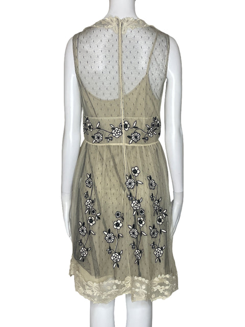 Vestido Red Valentino Malla Flores Beige-Talla 42