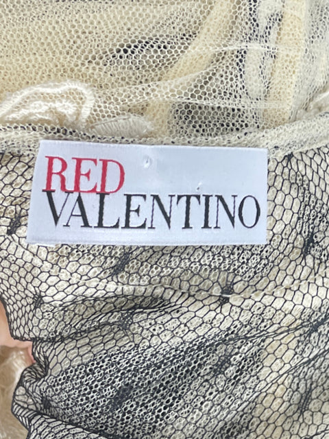 Vestido Red Valentino Malla Flores Beige-Talla 42