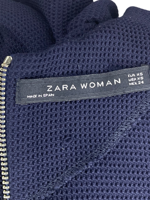 Blusa Zara Punto Mangas 3/4 Azul-Talla XS