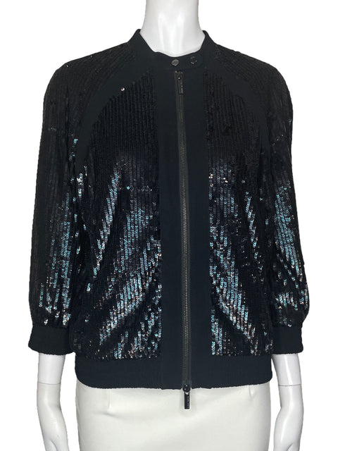 Chaqueta Karen Millen Lentejuelas Cremallera Negro-Talla 6