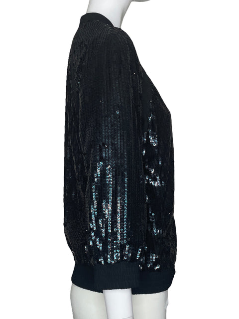 Chaqueta Karen Millen Lentejuelas Cremallera Negro-Talla 6