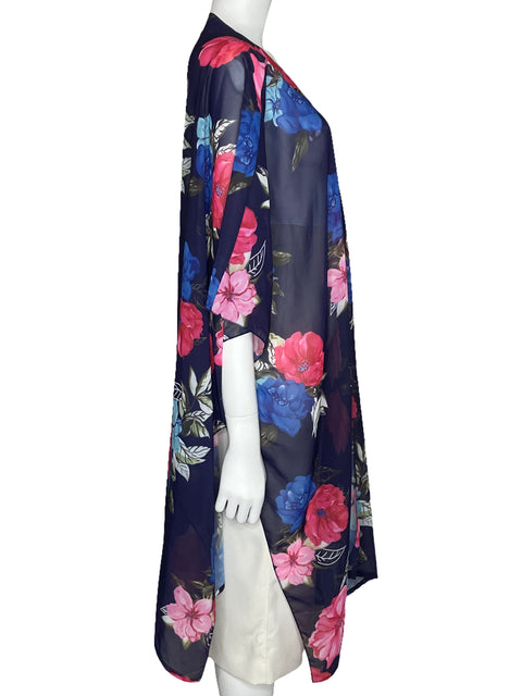 Kimono Hibluco Fluido Floral Azul-Talla 3XL