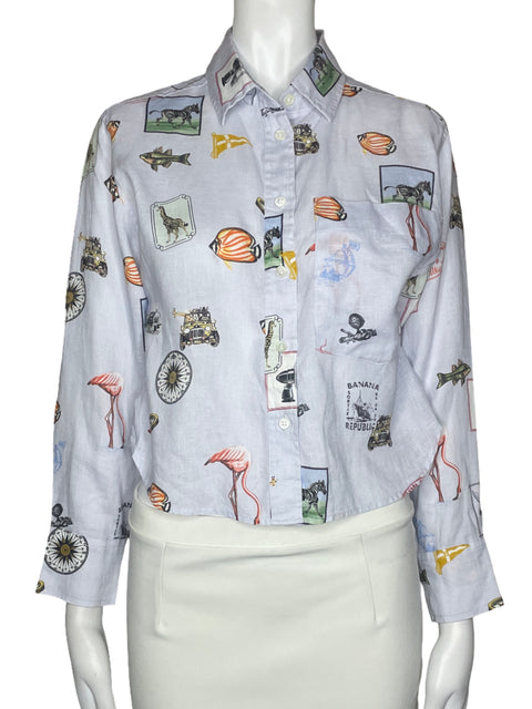 Camisa Banana Republic Bolsillo Estampado Azul-Talla XS