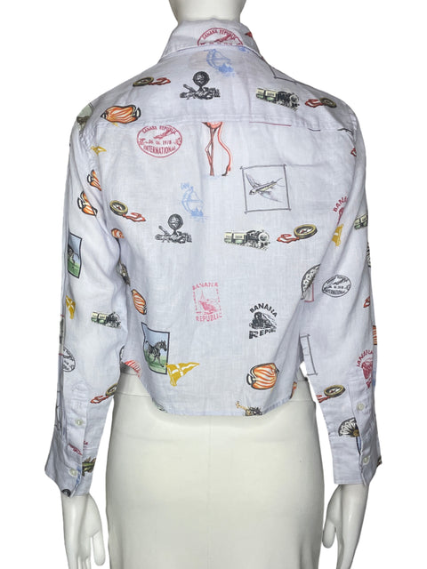 Camisa Banana Republic Bolsillo Estampado Azul-Talla XS