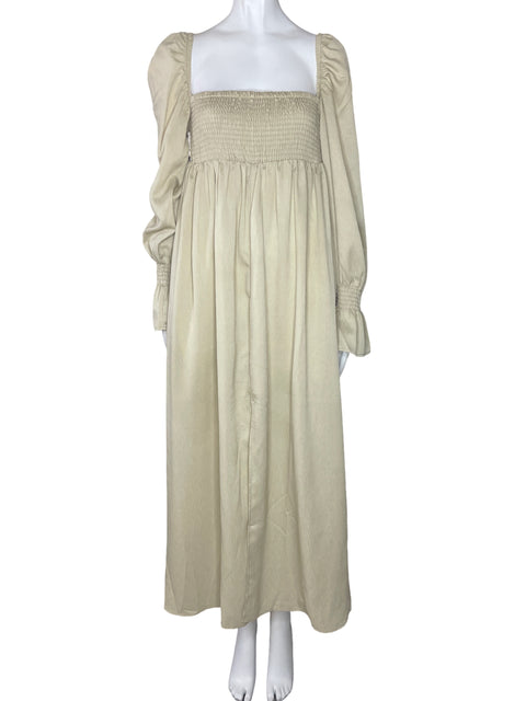 Vestido Weworewhat Fruncido Mangas Beige-Talla S