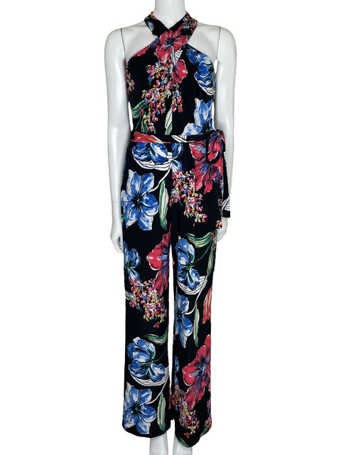 Mono Tahari Floral Bolsillos Negro-Talla 4