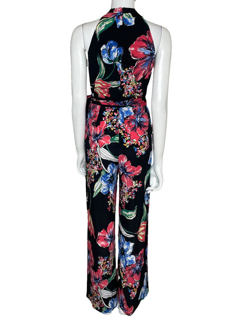 Mono Tahari Floral Bolsillos Negro-Talla 4