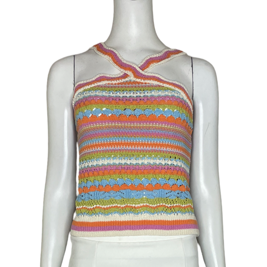 Top ZARA Crochet Halter Rayas Multicolor Beige - Talla L