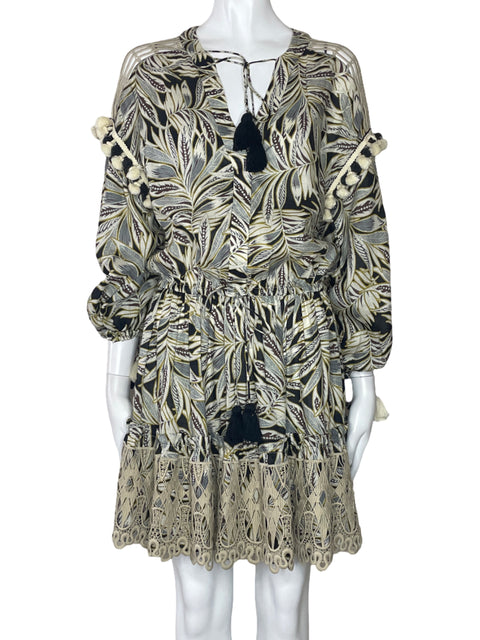 Vestido Alexis Hojas Pompones Negro-Talla XS