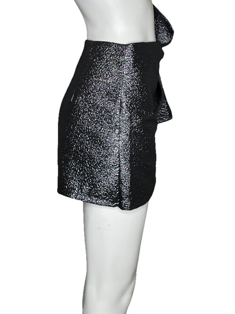 Faldashort Zara Metalizada Mini Plateado-Talla M
