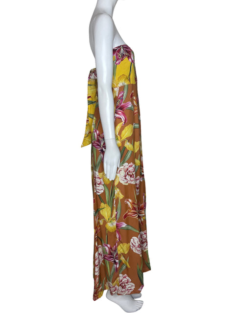 Vestido Agua Bendita Floral Strapless Naranja-Talla S