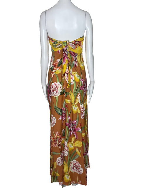 Vestido Agua Bendita Floral Strapless Naranja-Talla S