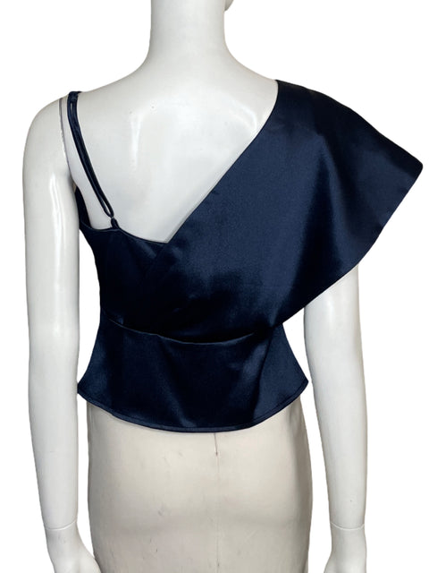 Top Ark & Co One Shoulder Satinado Azul-Talla M