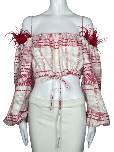 Blusa Dayra Cropped Plumas Blanco-Talla S