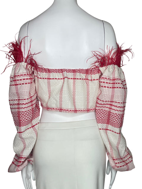 Blusa Dayra Cropped Plumas Blanco-Talla S