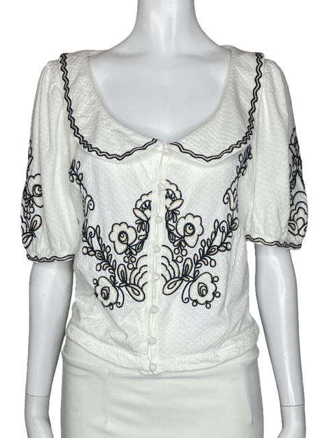 Blusa Anthropologie Bordado Botones Blanco-Talla S