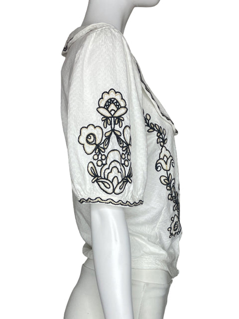 Blusa Anthropologie Bordado Botones Blanco-Talla S