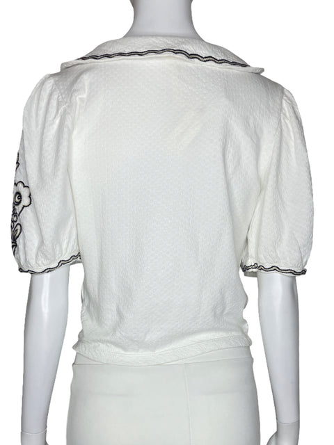 Blusa Anthropologie Bordado Botones Blanco-Talla S