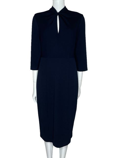 Vestido Donna Morgan Midi Cuello Alto Azul-Talla 10
