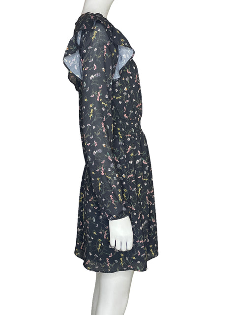 Vestido Aqua Mangas Larga Flores Negro - Talla L