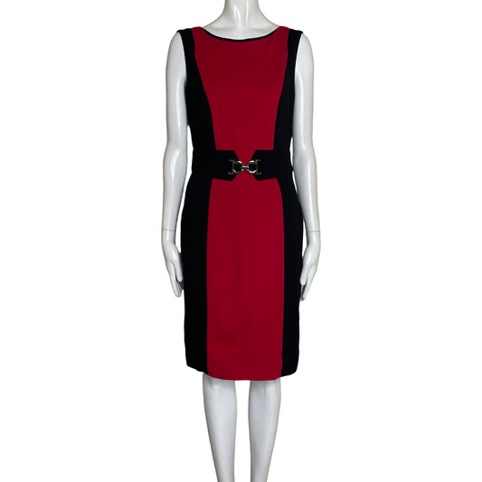 Vestido Cache Recto Bicolor Rojo-Talla 4