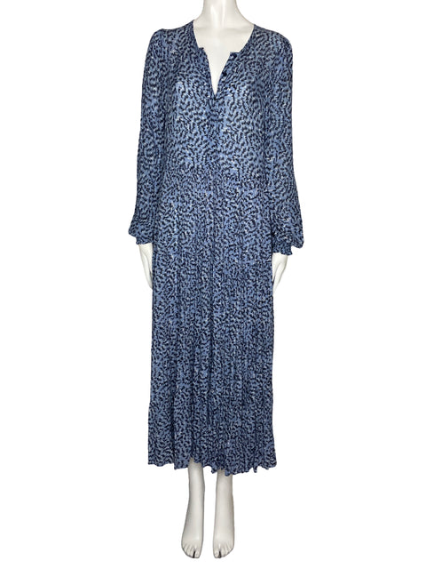 Vestido Zara Camisero Plizado Azul-Talla M