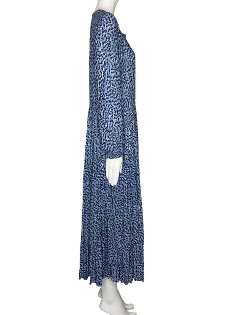 Vestido Zara Camisero Plizado Azul-Talla M