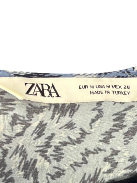 Vestido Zara Camisero Plizado Azul-Talla M