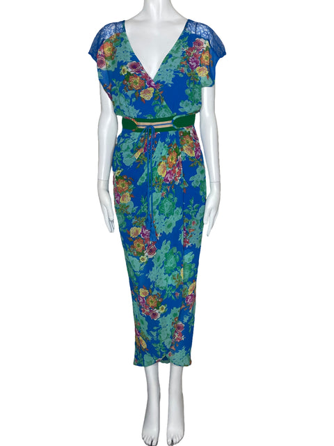 Vestido Champagne & Strawberry Flores Azul-Talla S