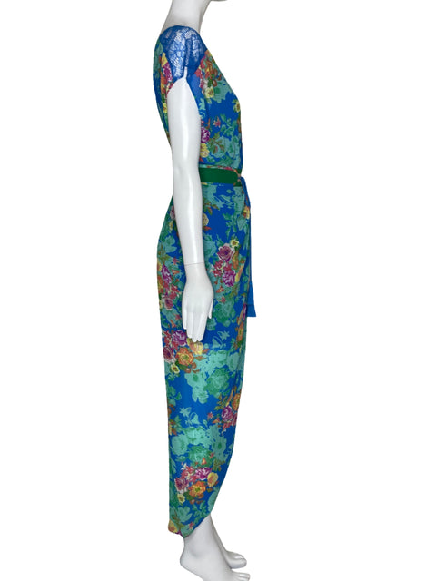 Vestido Champagne & Strawberry Flores Azul-Talla S