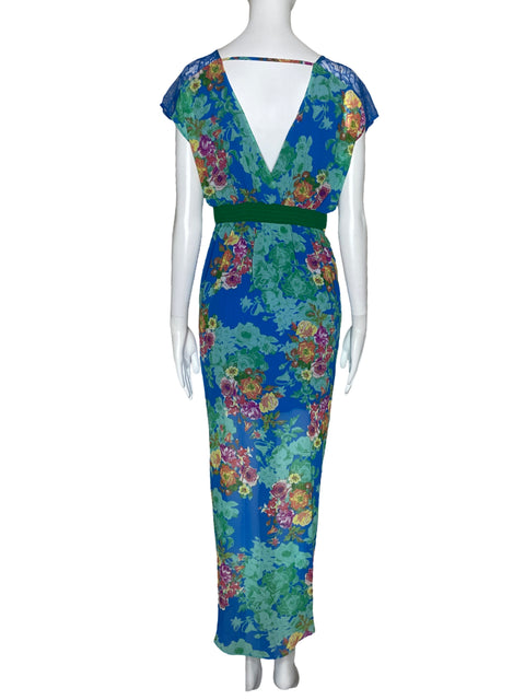 Vestido Champagne & Strawberry Flores Azul-Talla S