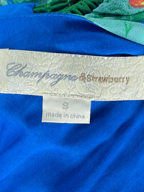 Vestido Champagne & Strawberry Flores Azul-Talla S