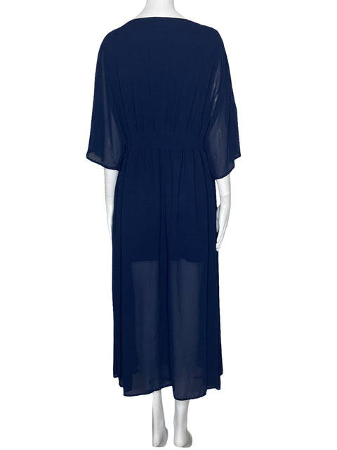 Vestido En Creme Bordado Azul-Talla M