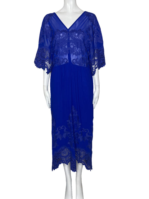 Vestido White Sand Bordado Azul-Talla M