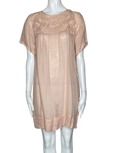 Vestido Zara Bordado Mini Rosado-Talla S